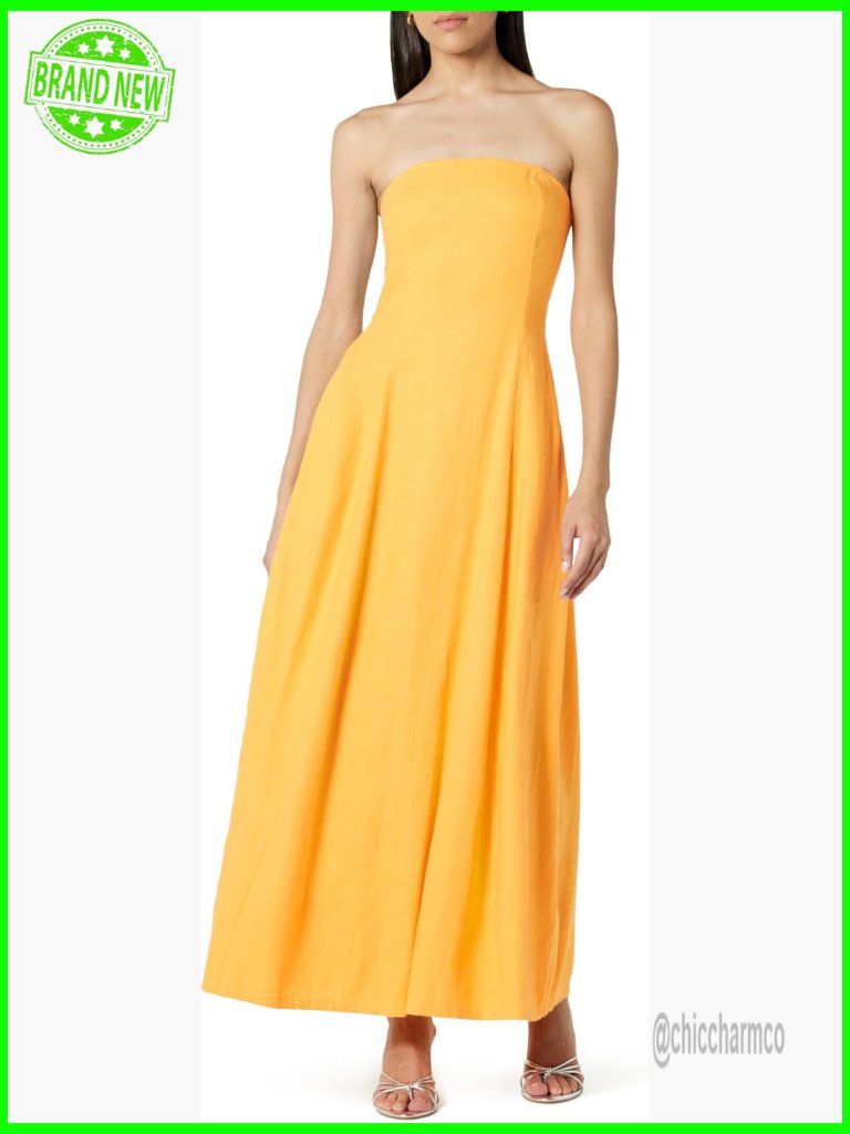 Strapless Linen Maxi Dress With Pockets, Formal Fit And Flare